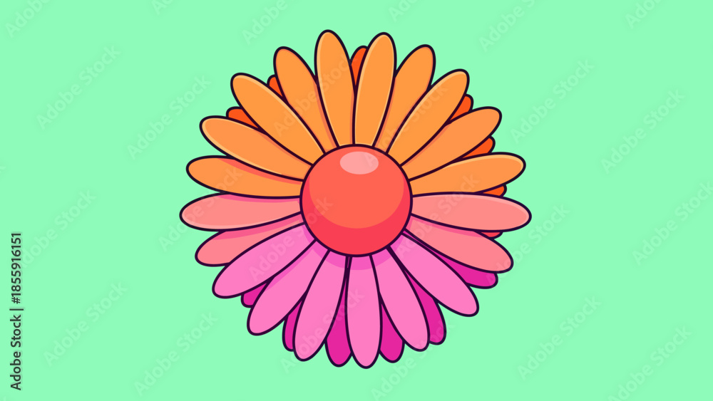 Fototapeta premium Vibrant Half-Orange, Half-Pink Daisy Flower Illustration.