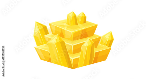 Golden Crystal Formation - A Geometric Abstraction of Precious Minerals.