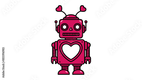 Animated Lovebot: A whimsical lovebot illustration with heart-shaped antennae and a heart-shaped chest, exuding charm and affection, radiates joy and symbolizes connection.