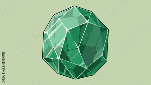 Detailed Emerald Gemstone Illustration with Faceted Surface and Green Hue.