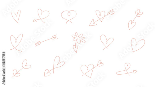 Love's Delicate Whispers: A collection of minimalist line art hearts, each a unique embodiment of affection, expressing the purest essence of love. 