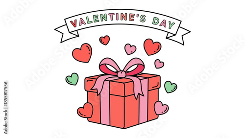 Valentine's Day Gift: Capturing the essence of affection and thoughtfulness, a beautifully adorned gift box overflowing with love, encircled by fluttering hearts, symbolizes the joy of romance.