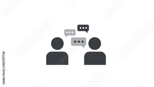 Two people communicating with speech bubbles above their heads.