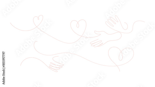 Connected Hearts: Delicate, continuous lines weave a tapestry of love, friendship, and human connection, forming hearts and hands that reach out to embrace.