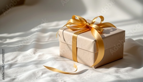Minimalist Gift Wrapping with Gold Ribbon and Neutral Paper