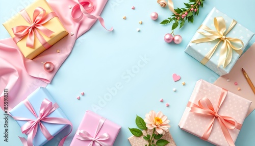 Pastel Gift Wrapping Setup with Soft Lighting and Joyful Mood
