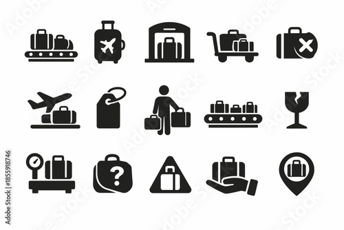 Luggage icons: travel, baggage, security, symbols