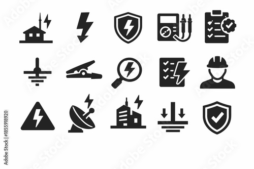 Electrical safety icons collection: energy, protection, and engineering symbols