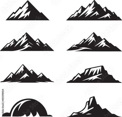Collection of stylized mountain peak illustrations in minimalist design