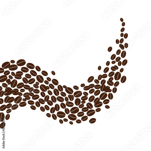 Creative coffee bean arrangement forming a crescent moon shape on a white background