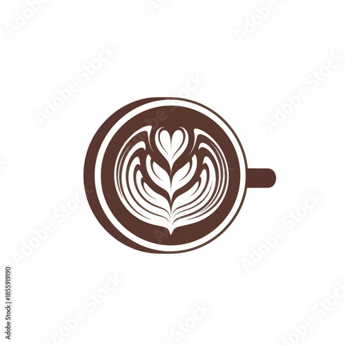 Creative coffee cup latte art design with symmetrical heart and floral patterns on top