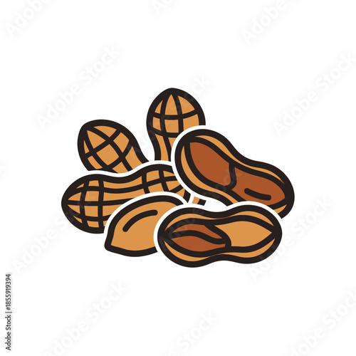 Illustration of various peanuts including shelled and unshelled for snack and food products