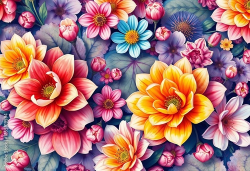 Intricate watercolor floral pattern, vibrant hues, soft focus, blooming flowers,  wallpaper,  flowers