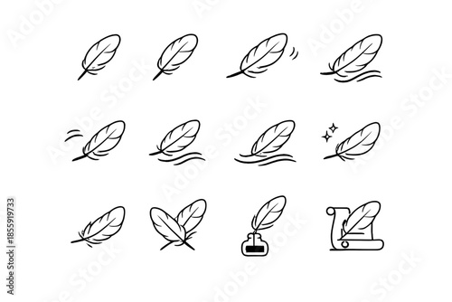 Feather quill writing icons
