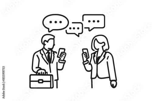 Business people communicating via smartphones and chat bubbles