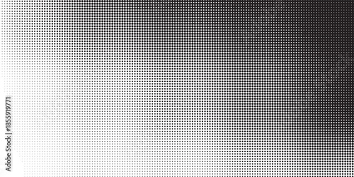 Dotted halftone gradient texture. Vanishing polka dot background. Repeating dots gradation pattern background. Black fading comic pop art overlay backdrop. Raster effect wallpaper. Vector halftone