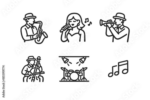 Jazz Band Line Icons Set