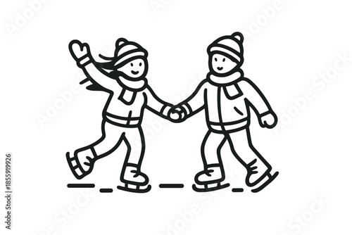 Children ice skating together holding hands