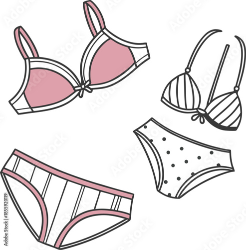 hand drawn vector illustration of a swimsuit, Bra underwear icon set colorful flat vector style .