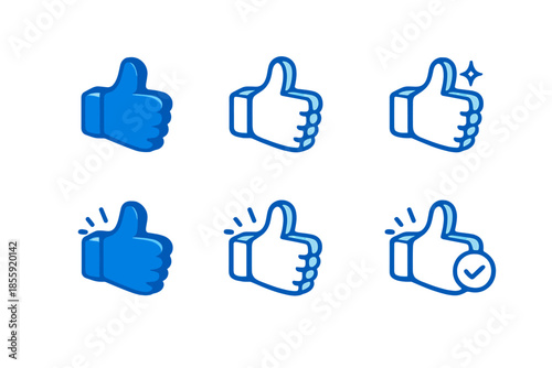 Collection of glowing blue thumb up icons on a dark background