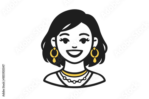 Stylish Woman with Gold Earrings and Necklace