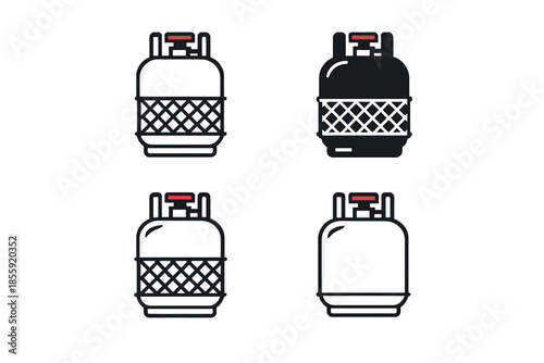Four stylized gas cylinders on a gray background