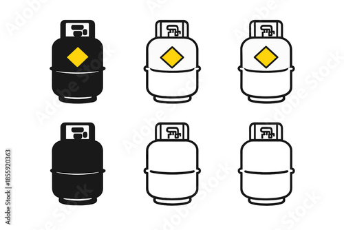 Six gas cylinders on a dark background