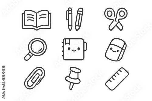 Cute Stationery Icons - Outline Style