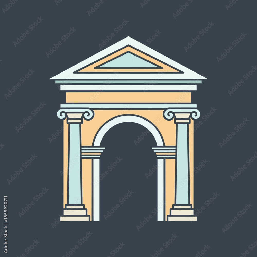 Fototapeta premium Stylized archway with columns and triangular pediment.