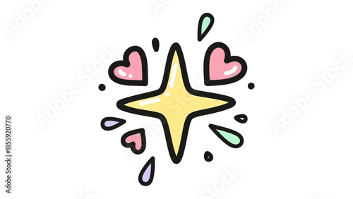 Sparkling Celebration of Love: A radiant star shines amidst a flurry of hearts and colorful droplets, symbolizing joy, affection, and cheerful vibes. 