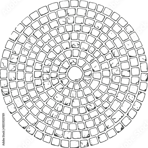 Circular Cobblestone Pavement Pattern Vector Outline Grunge Hand Drawn Texture