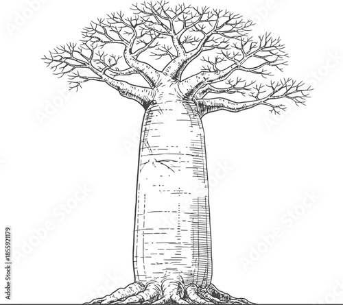 Fotografija Baobab tree vector illustration hand drawn sketch isolated African Adansonia ico
