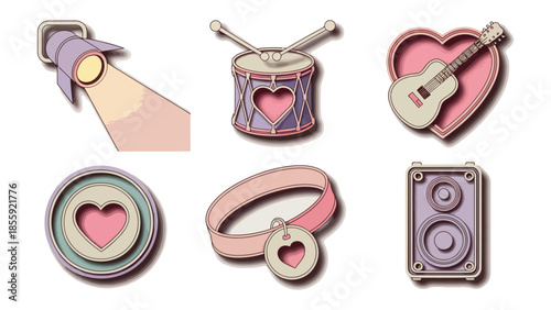 Musical Array of Romance: A collection of charming, heart-shaped musical elements arranged in a harmonious composition. Showcasing the unique beauty and emotions of music and love.