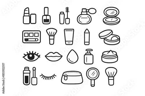 Collection of makeup icons on a gray background