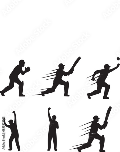  Cricket player vector. set
