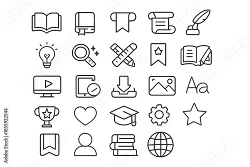 Collection of outline icons on a gradient background