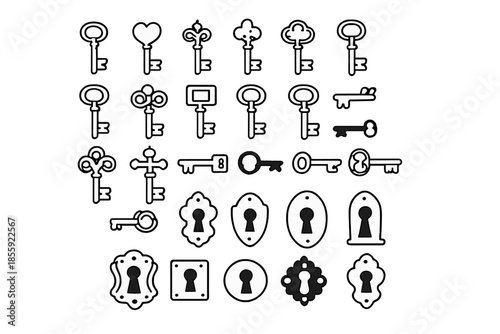 Collection of Vintage Keys and Keyholes