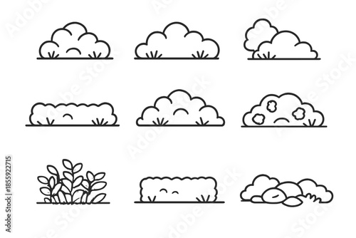 Set of stylized bush and plant icons