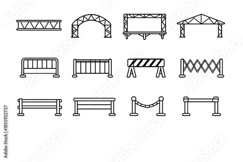 Set of outdoor event structures and barriers icons