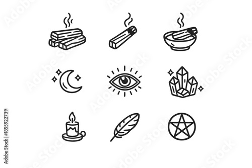 Mystical and Esoteric Icons on a Dark Gradient Background