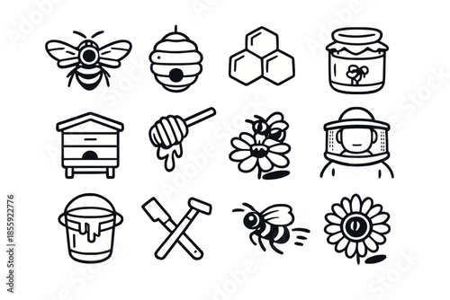 Bee and Honey Icons Set
