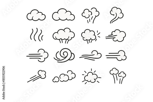 Set of stylized wind and cloud icons