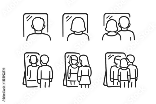 People in front of mirrors showing different scenarios