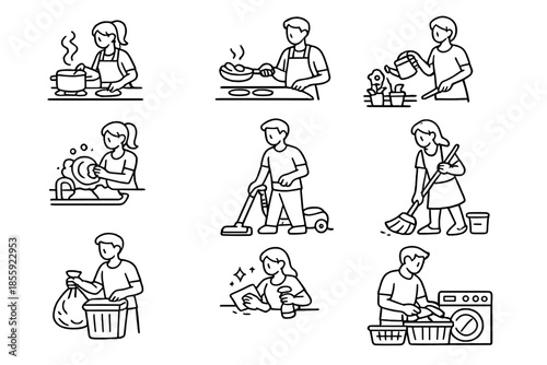 Set of Icons Representing Household Chores