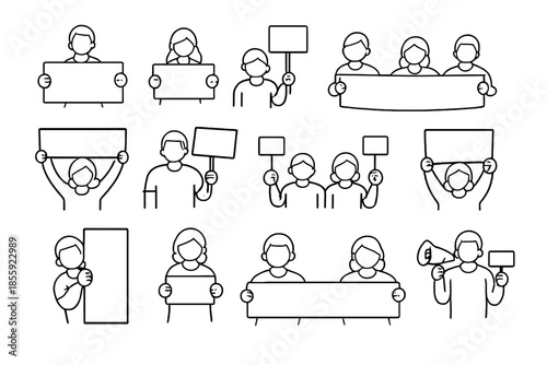 Diverse group of people protesting with signs and banners