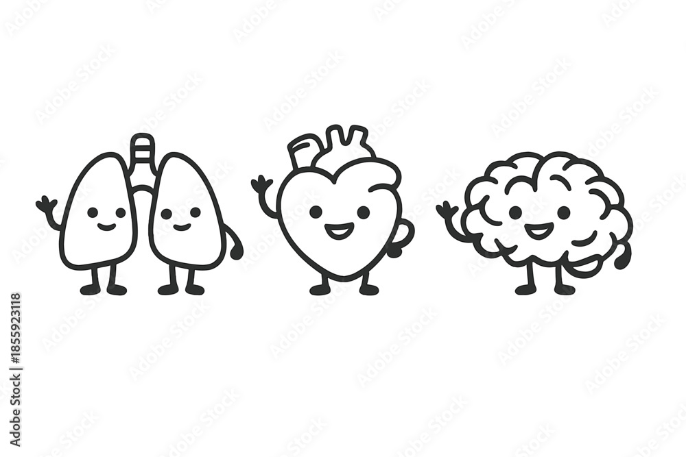 Fototapeta premium Cute Kawaii Human Organs Waving
