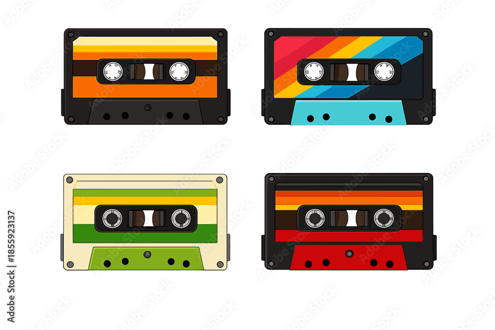 Fototapeta premium Retro Cassette Tapes with Colorful Designs