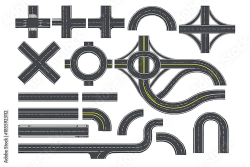 Collection of road intersections and highway elements