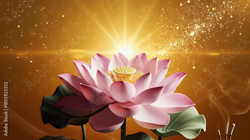 Goddess Lakshmi with radiant lotus bloom and sparkling light for Hindu devotion