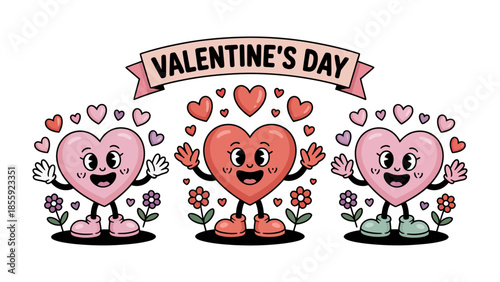Valentine's Day Hearts: A vibrant illustration of animated heart characters celebrating love and joy, perfect for the romantic occasion. 